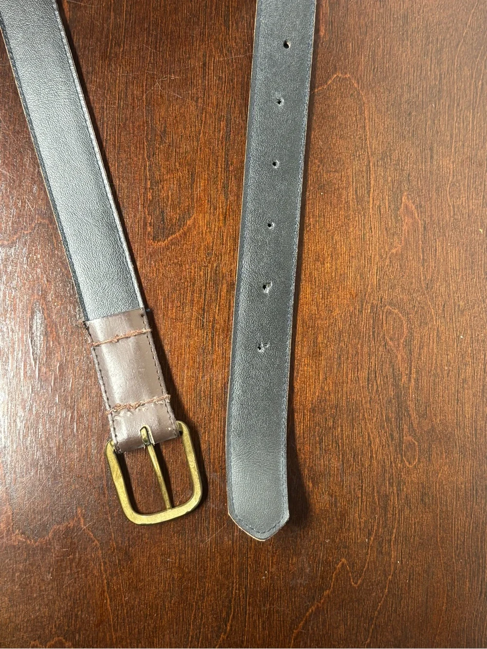 Classic Brown Leather Belt with Brass Buckle